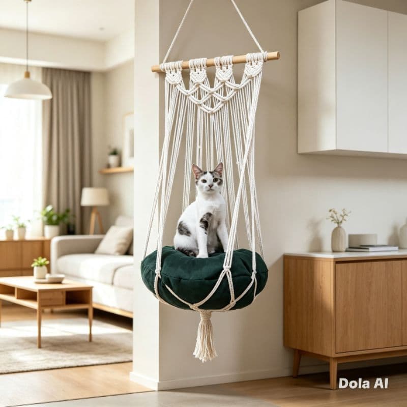 Cama pet pra gatos suspensa de macramê / caminha pet de cachororo