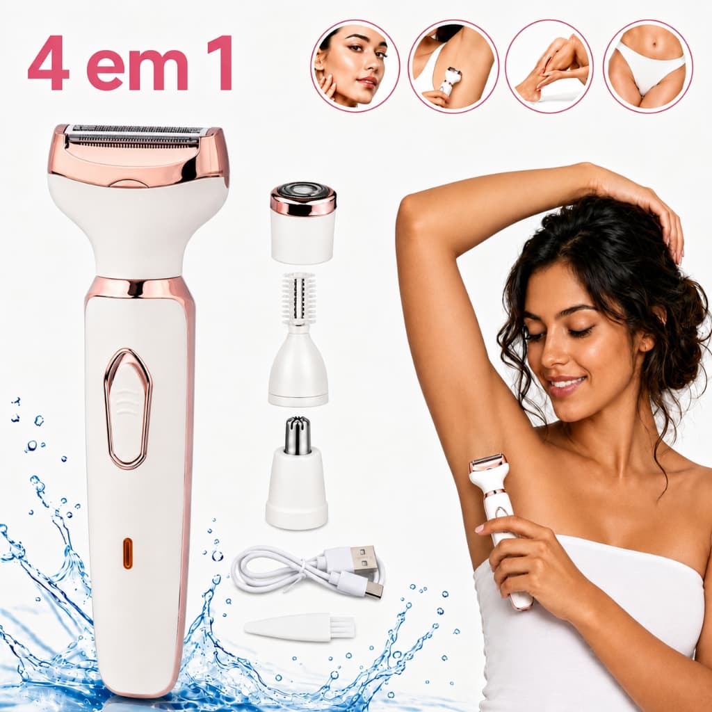 Depilador Elétrico Feminino 4 em 1 Multifuncional USB Recarregável Removedor de Pelos Facial Corpo Sobrancelha Nariz