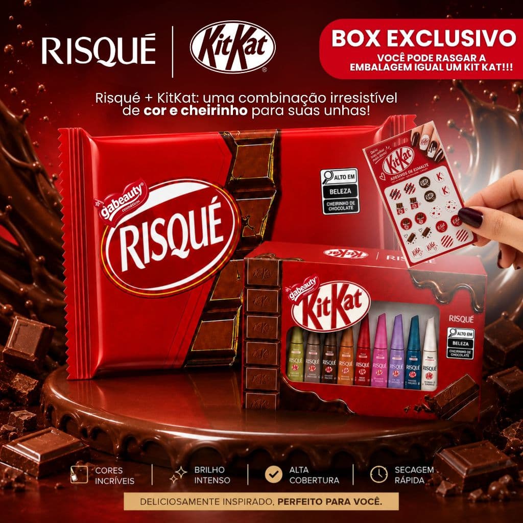 Kit Box Esmaltes Risqué KitKat 9 Cores Com Cheirinho Esmalte Atacado