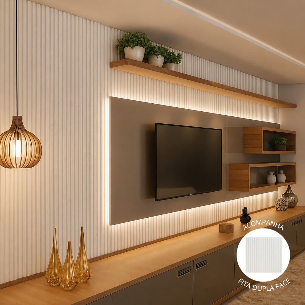 Kit 10 Placas 3D em PVC 25x25 cm para Revestimento Decorativo de Parede Com Fita Dupla Face