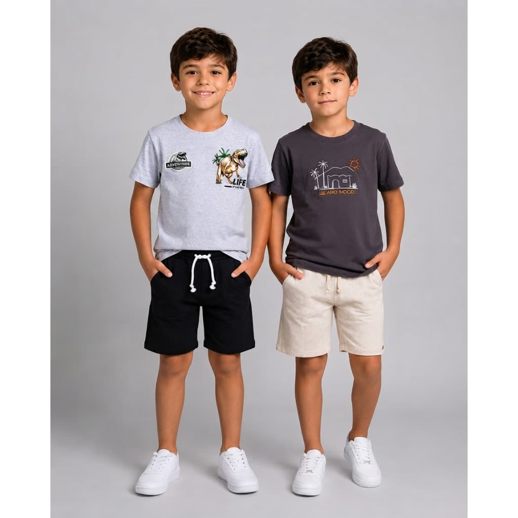 Kit 2 Peças Conjunto Infantil de Verão Masculino Bermuda + Camisa de Qualidade Menino 4 ao 10 Anos