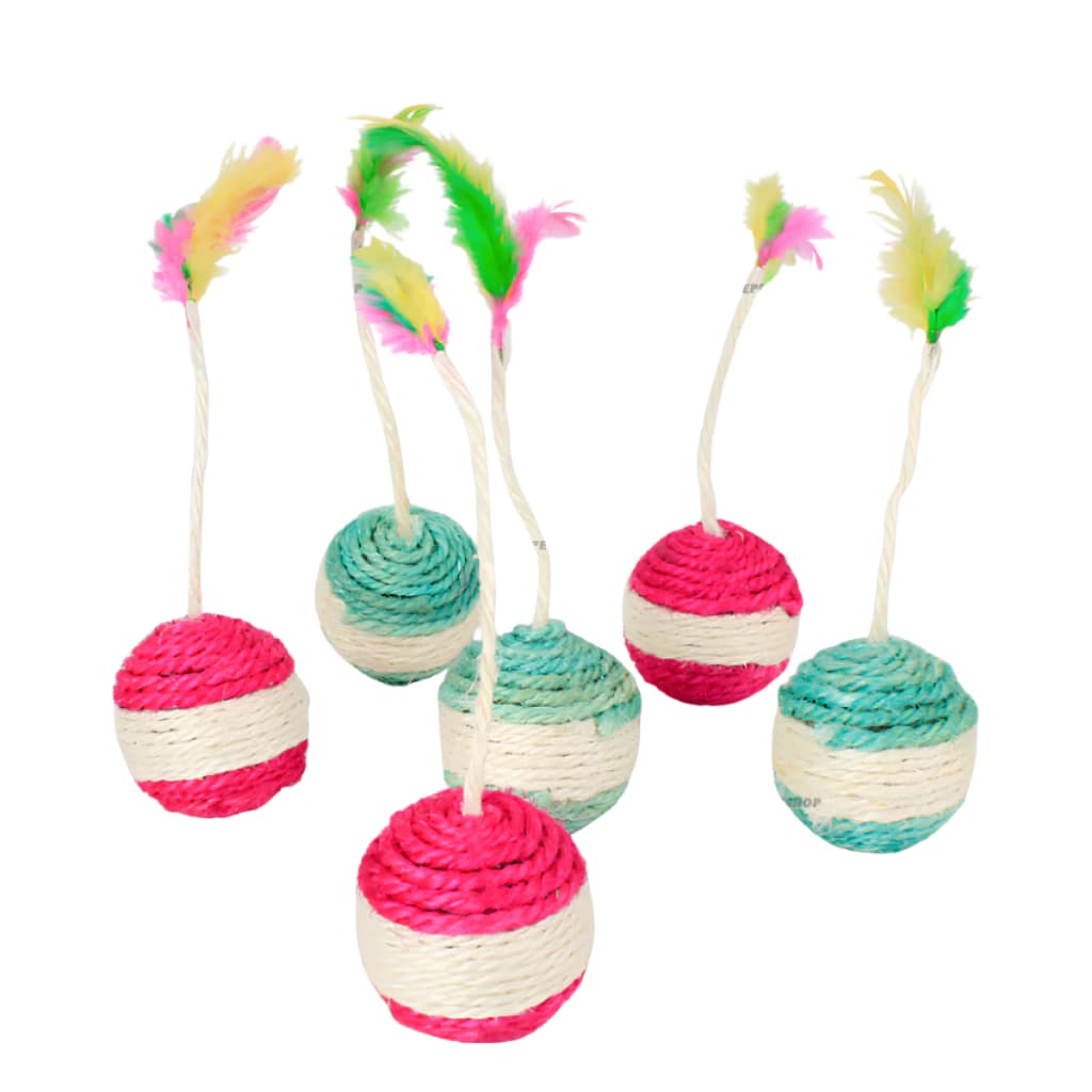 Bola de Sisal para Gatos com Pena e Catnip Natural Brinquedo Interativo Pet Sortidas