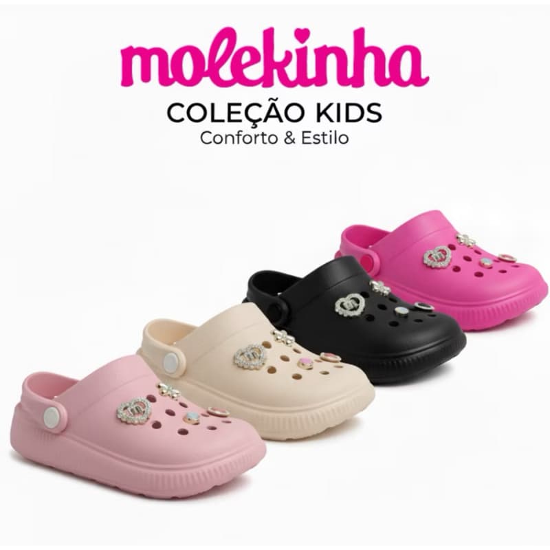 Sandália Babuche Infantil- Molekinha-  Meninas Bottons- Super Confortável e Estilosa