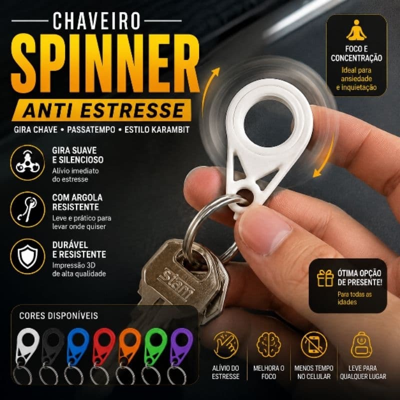 Chaveiro Spinner de Chaves Anti estresse Gira Chave Passatempo Estilo Karambit