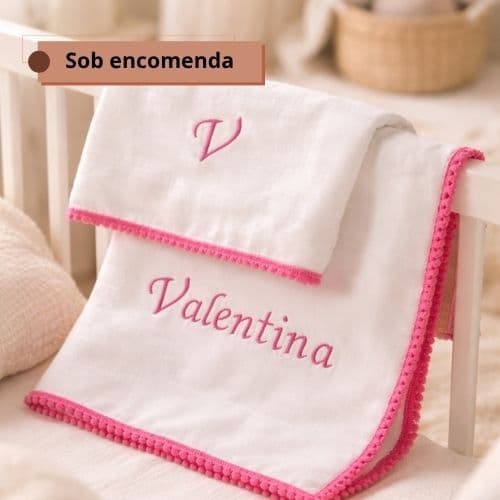 Fralda de Pano Bordada com Nome | Fralda de Bebê Personalizada (Cobrir, Ombro e Boca)