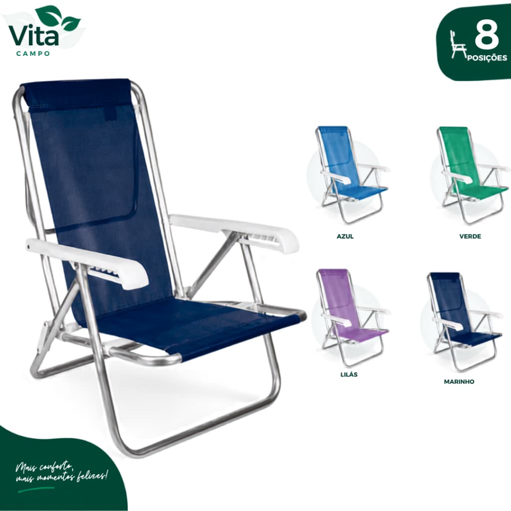 Cadeira de Praia e Piscina Reclinável em Aço 8 Posições MOR Reforçada Espreguiçadeira Resistente