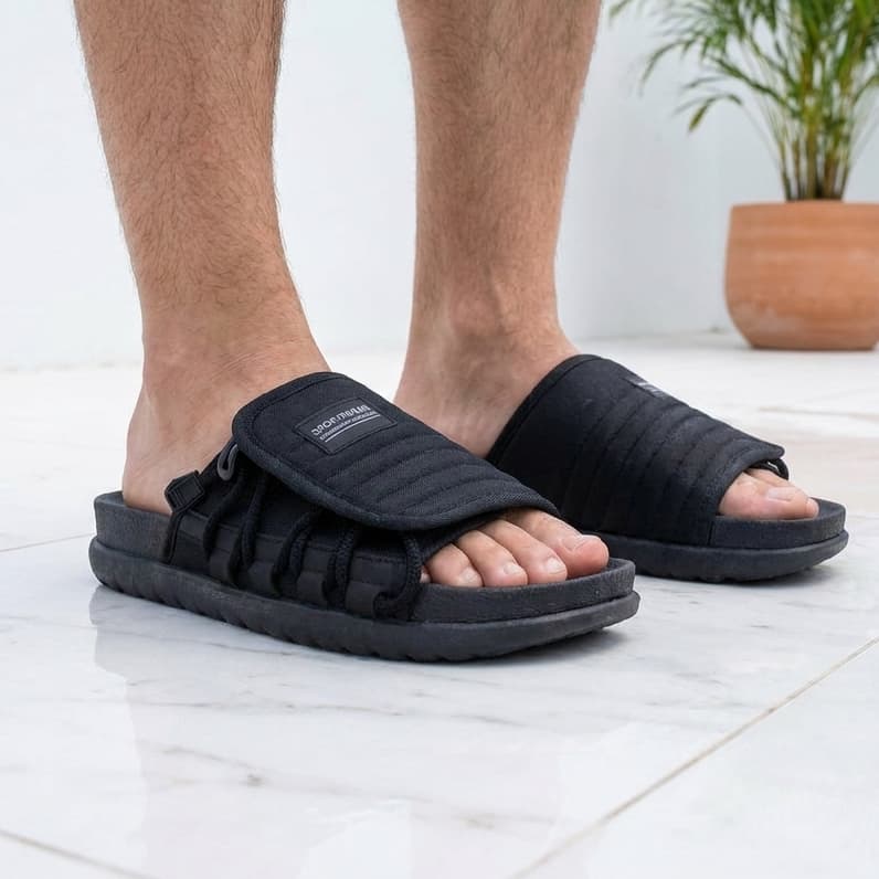 Chinelo Slide Masculino Acolchoado Ajustável Velcro Confortável Casual Praia Lançamento