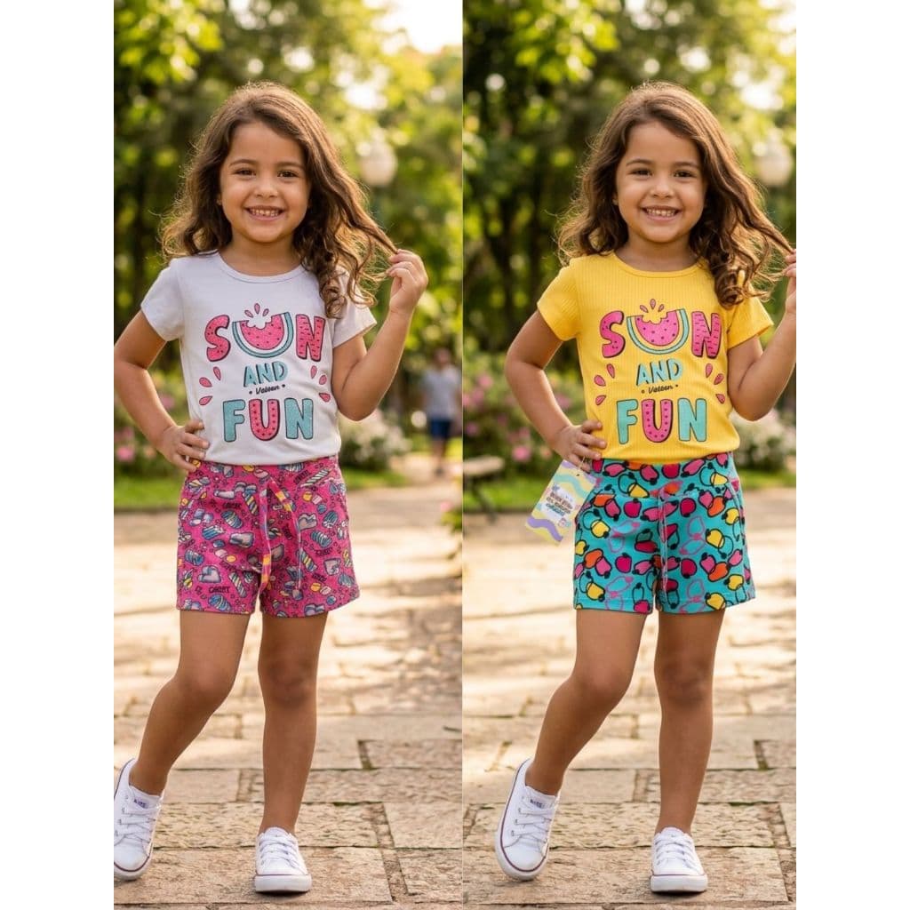 Kit 4 Peças de Roupa Infantil Menina Verão Feminino conjunto infantil short e blusa - moda infantil Feminina look casual