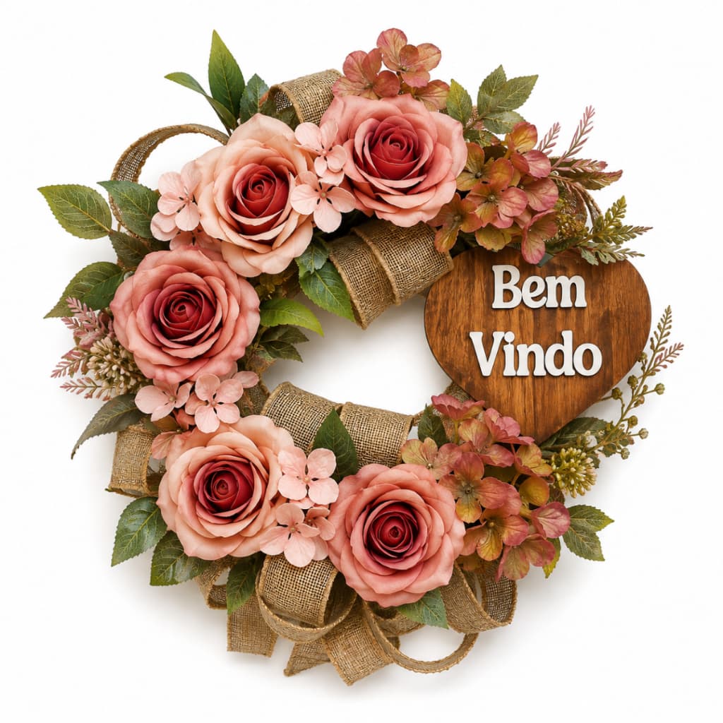 Guirlanda Decoração Floral Bem Vindo Adorno Artesanal Flores Outonadas Placa