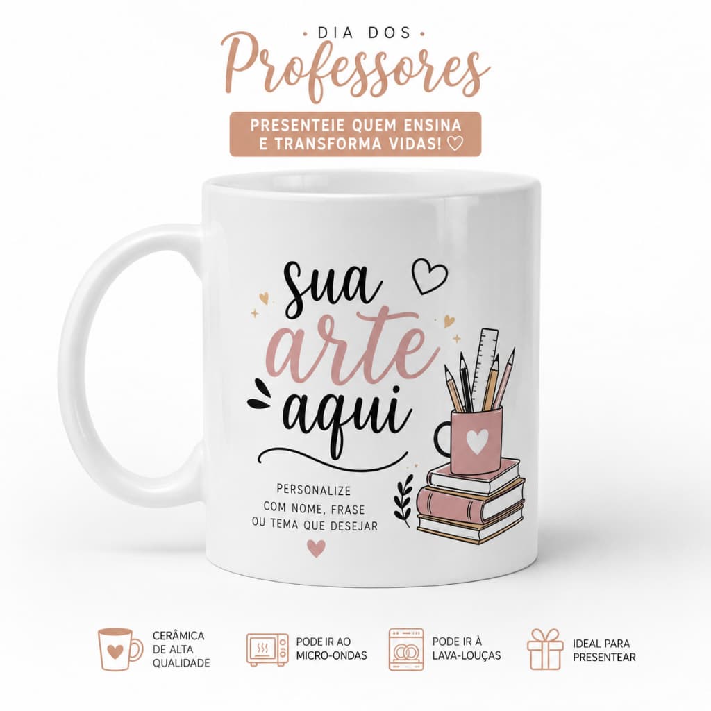Caneca Personalizada Dia dos Professores com Nome e Foto – Presente para Professor e Professora – Arte Personalizada