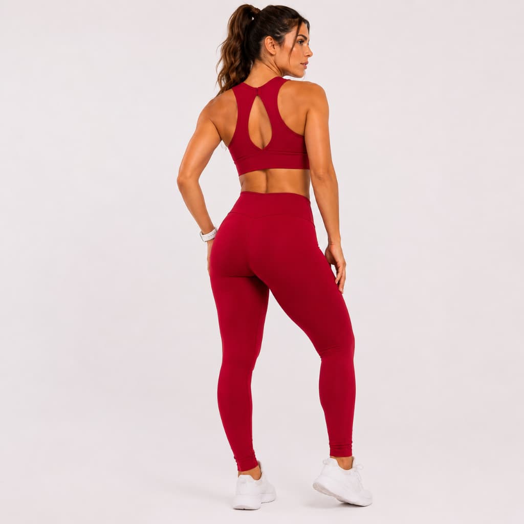 Conjunto Fitness Top e Legging Zero Transparência Premium Bojo Removível Cós Alto Feminino Reforçado Academia