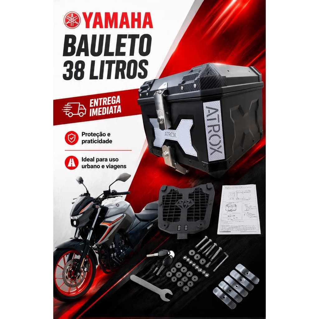 Bauleto Atrox Preto 38l Anti Furto Universal Xre 300 Lander Traseiro 2 fechaduras