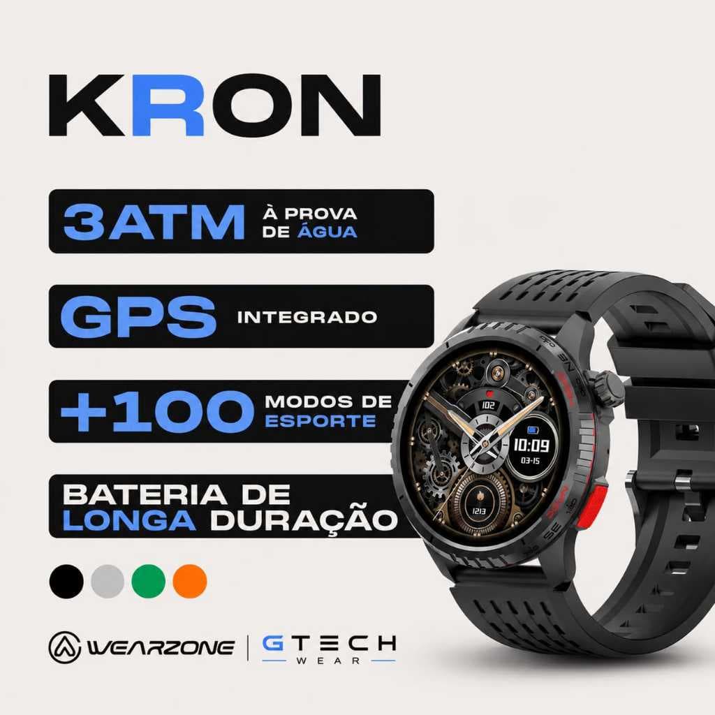 Smartwatch Wearzone Kron GPS Integrado Tela Amoled  Resistente Agua 3ATM Chamada Bluetooth