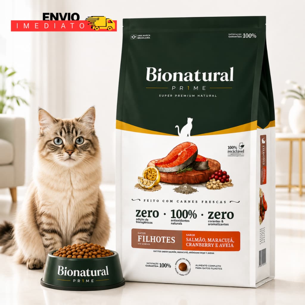 Ração p/ gato filhote bionatural prime desenvolvimento cerebral e urinário - Envio Imediato