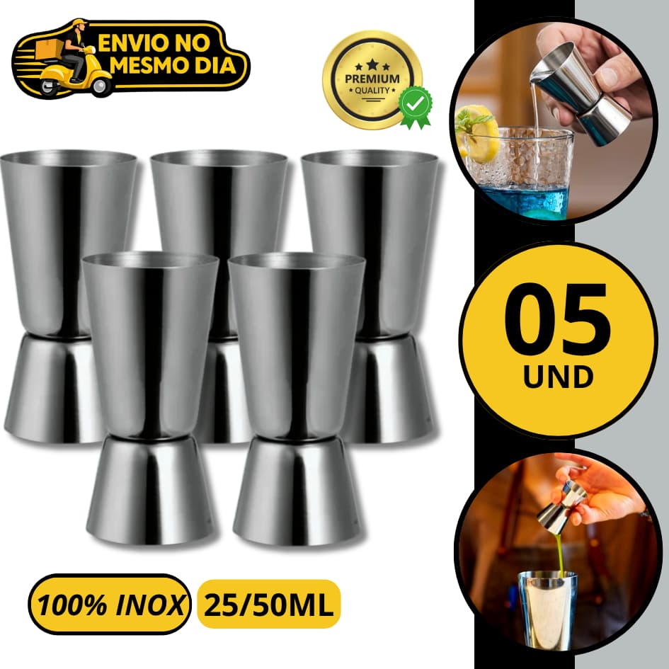 KIT 3/5/10 Dosador Duplo Medidor de Bebidas em Aço Inox 25/50ml Jigger Drinks Coquetéis Bartender Bar
