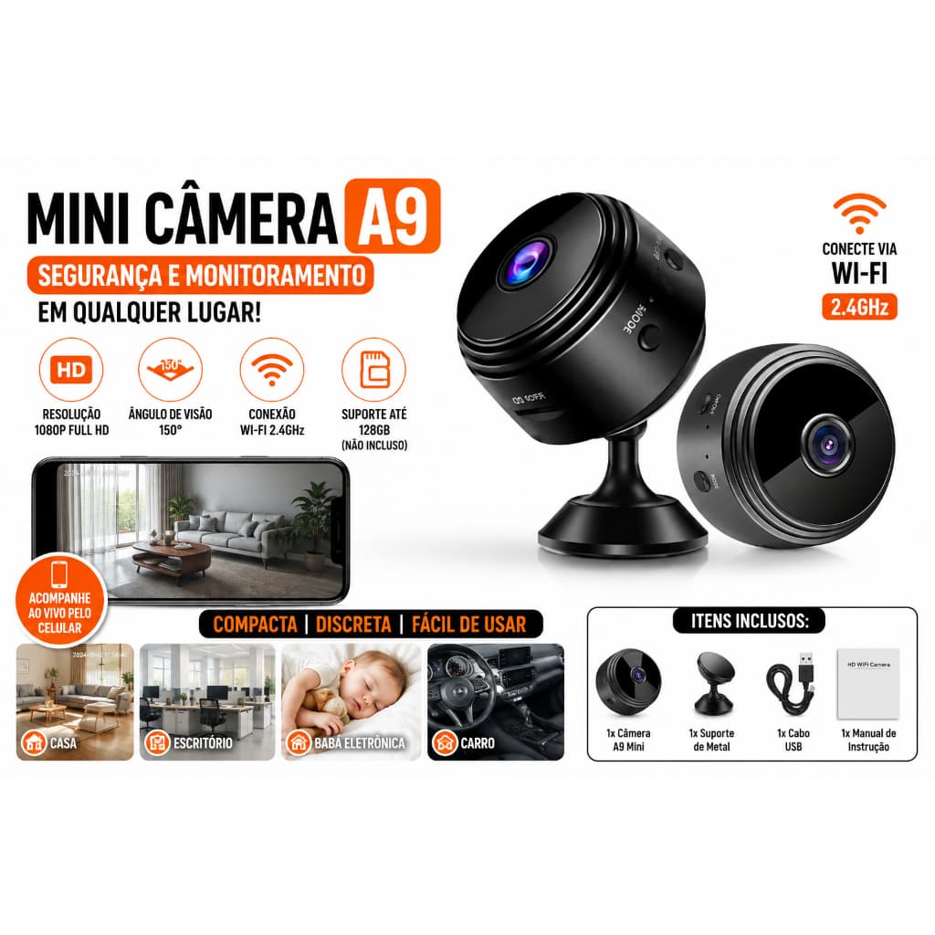 Câmera Espiã A9 Wifi com Sensor e Visão Noturna