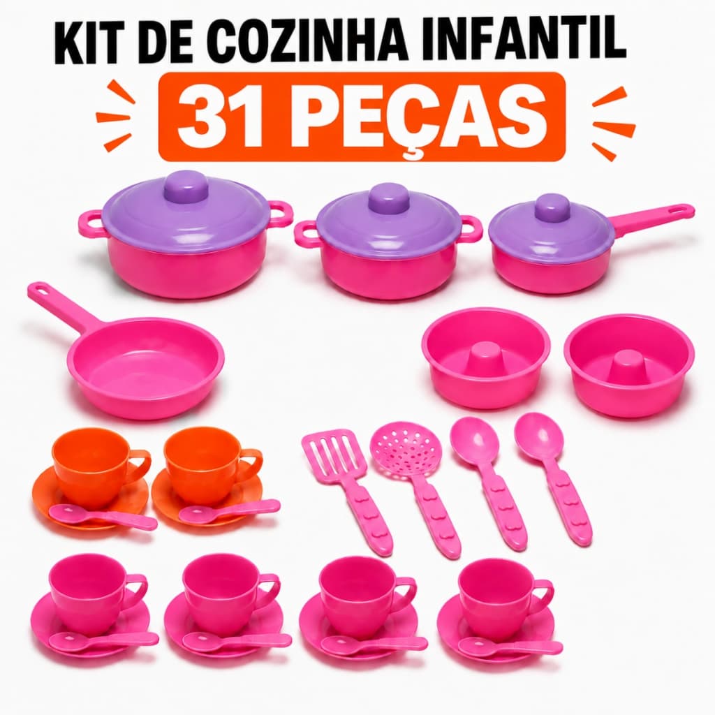Kit Cozinha Infantil de Brinquedo Eletrodomésticos Utensílios Acessórios