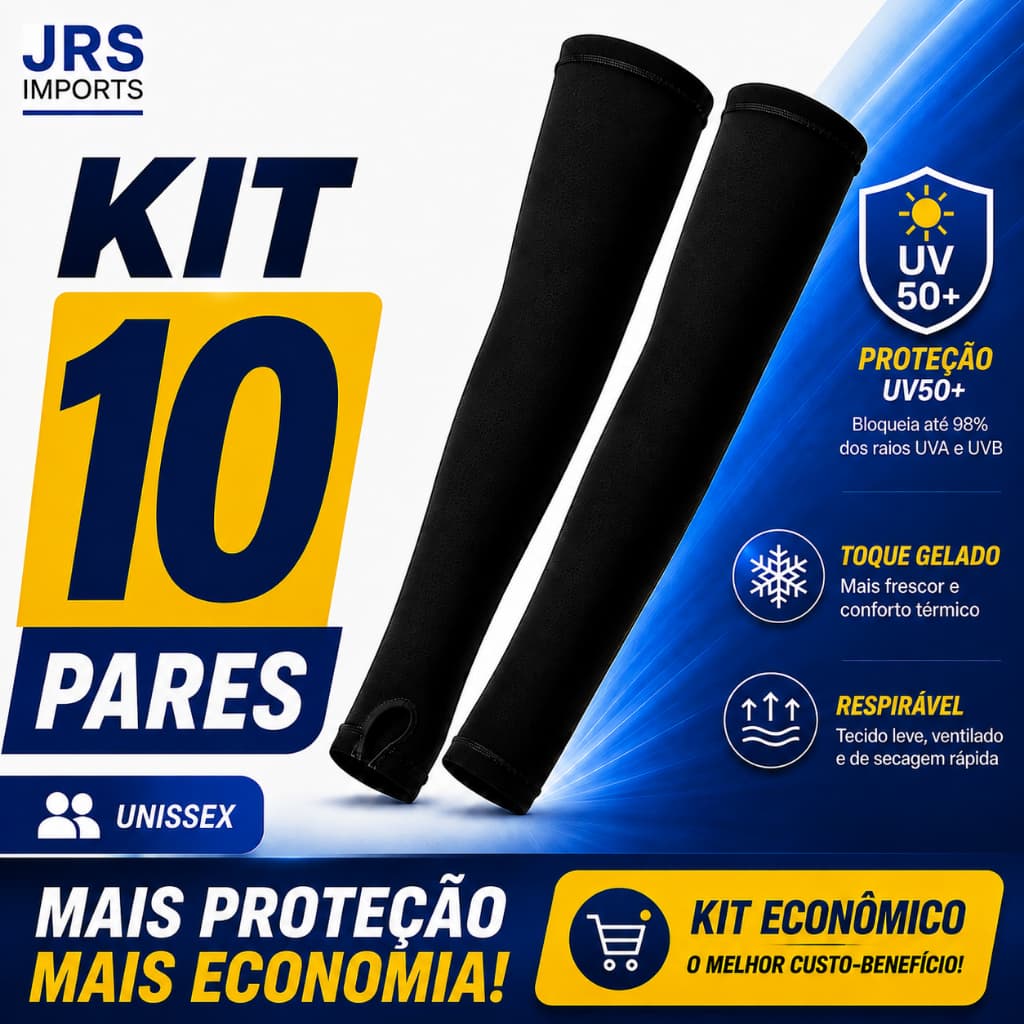 Kit 10 Pares Manguito UV50+ Proteção Solar Unissex Toque Gelado Respirável Corrida Moto Bike Pesca Trilha Proteção Total