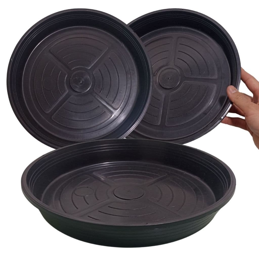 Kit 3 Prato De Vaso 30cm Grande Pratão Coletor de Agua P/ Vasos Grandes Plástico Preto