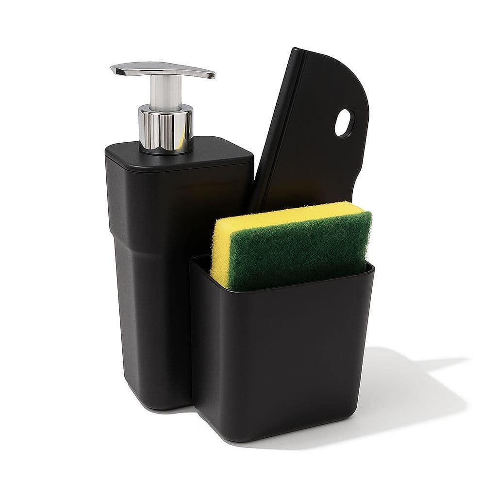 Porta Dispenser Detergente com Rodinho e Esponja para Cozinha