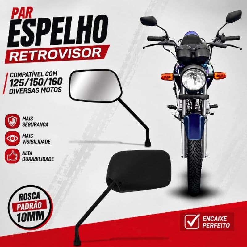 Par Retrovisor Espelho Moto Titan 150 04/08 Fan Cg 125 150 160 Start 160 Rosca M10 Modelo Original Honda Top de Linha