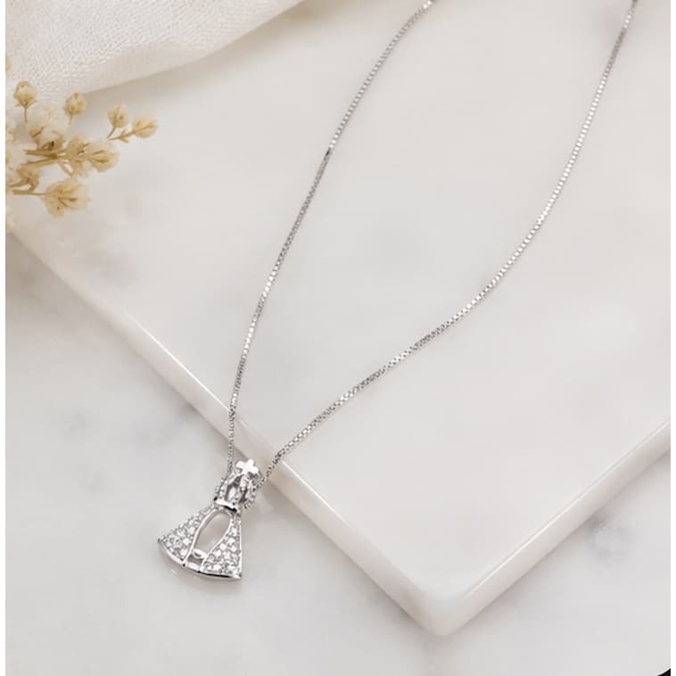 Colar Feminino Nossa Senhora Aparecida Cravejado Pedras Fé Delicado Premium Uso Diario Protecao