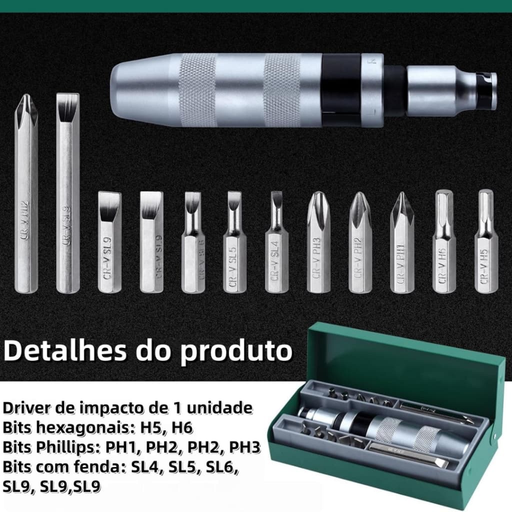 13 kit chaves de impacto manual de 1/2 polegada extratora de chave de impacto manual, chave de fenda manual reversível