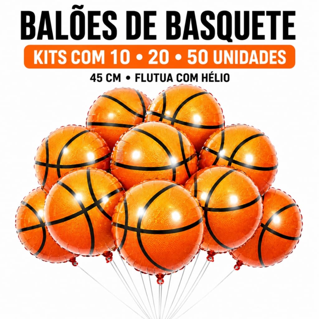 Kit 10/20/50  Balão Basquete Bola Decoração Aniversário NBA Metalizado Grande - 18 Polegadas