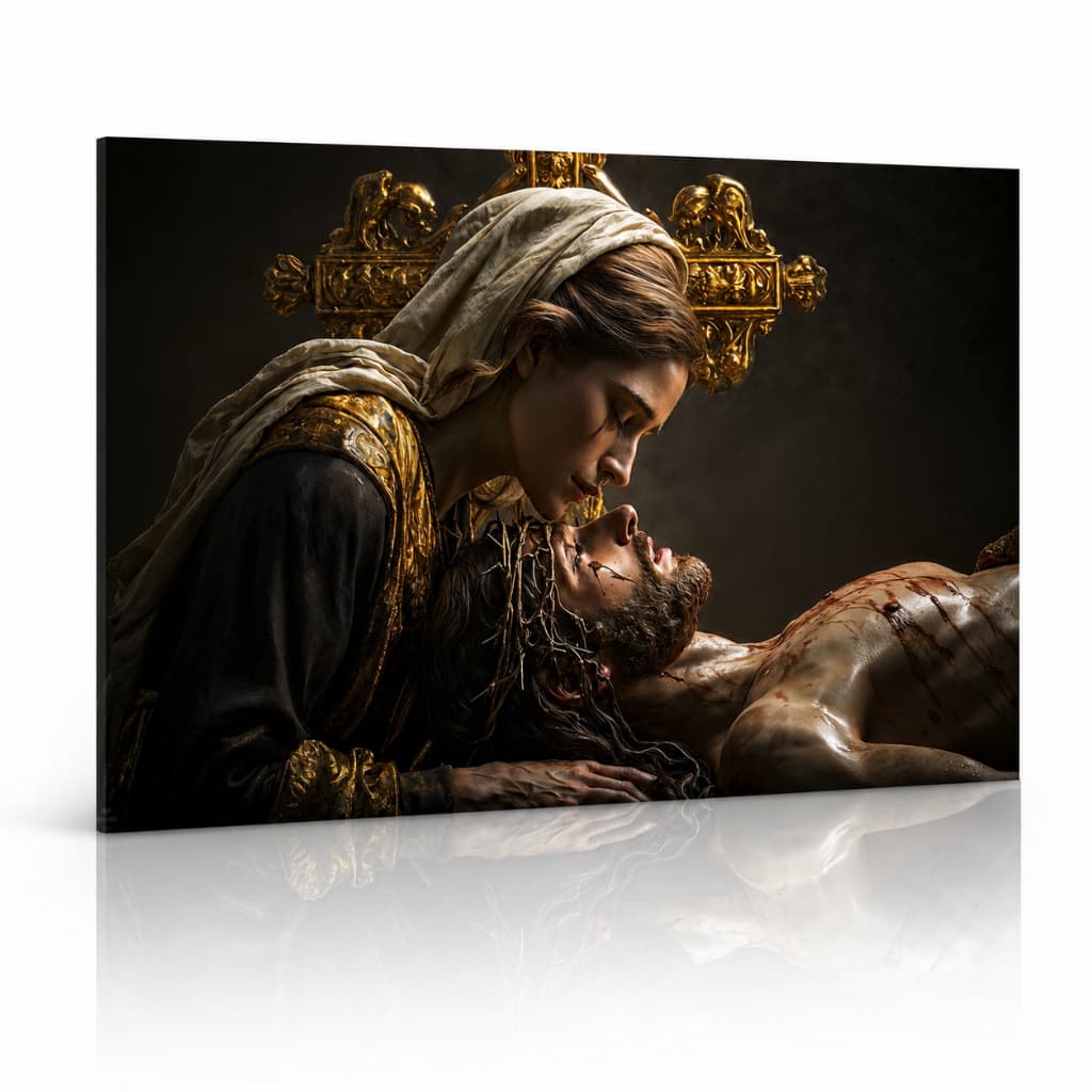 Quadro Decorativo Religioso Pietà Jesus e Maria Nossa Senhora Arte Sacra Cristã Fé Decoração Parede Sala Quarto