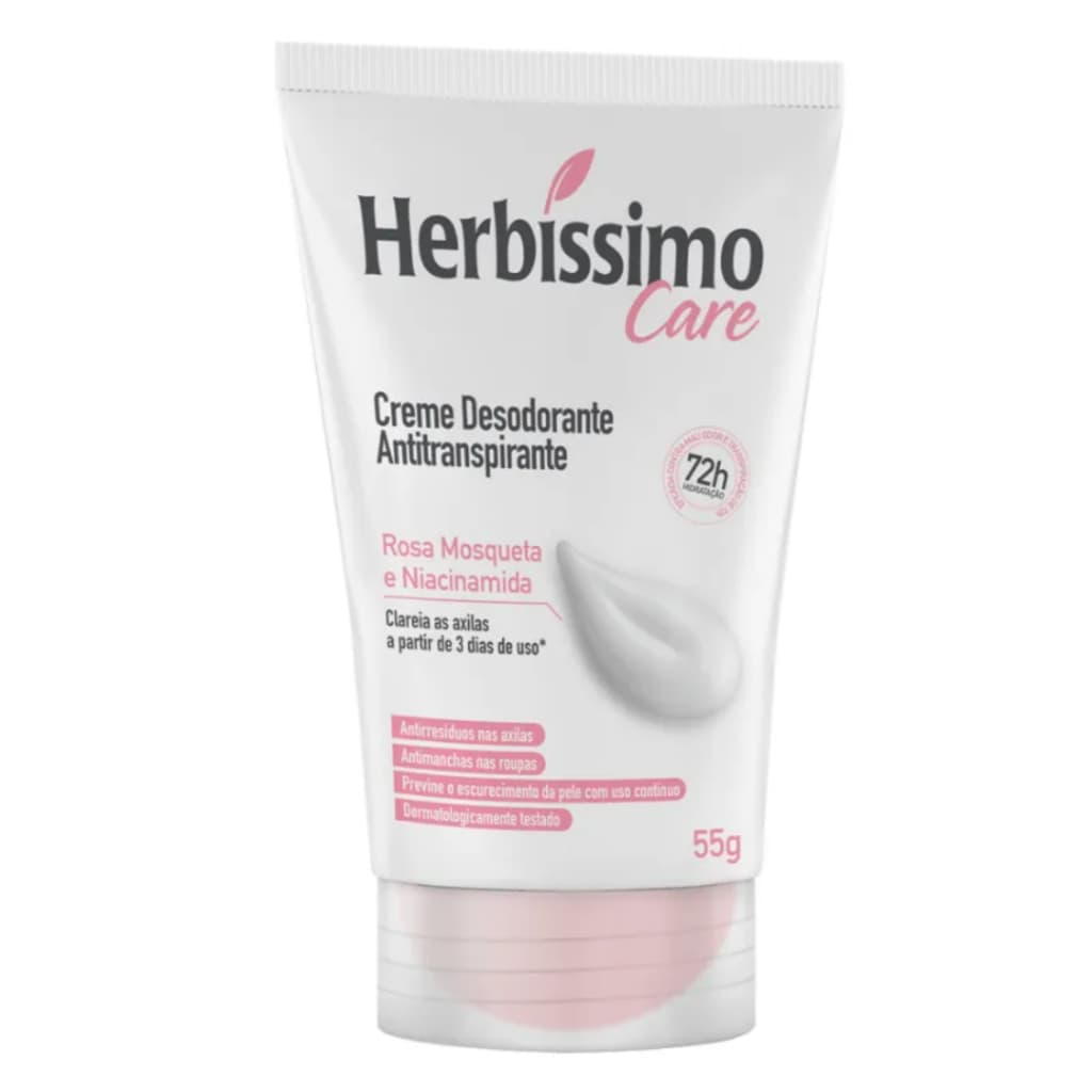 Desodorante Creme Bisnaga 55g Herbissimo Rosa Mosqueta e Niacinamida Proteção 72 Horas