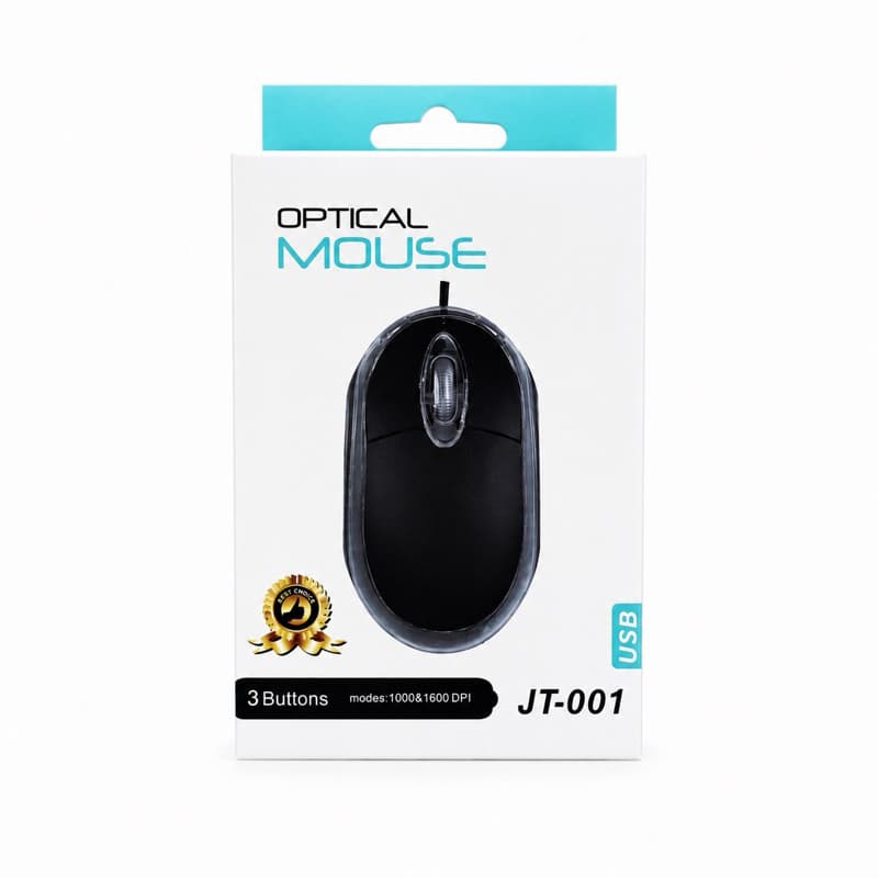 Mouse Óptical JT-001 USB – 3 Botões | 1000/1600 DPI
