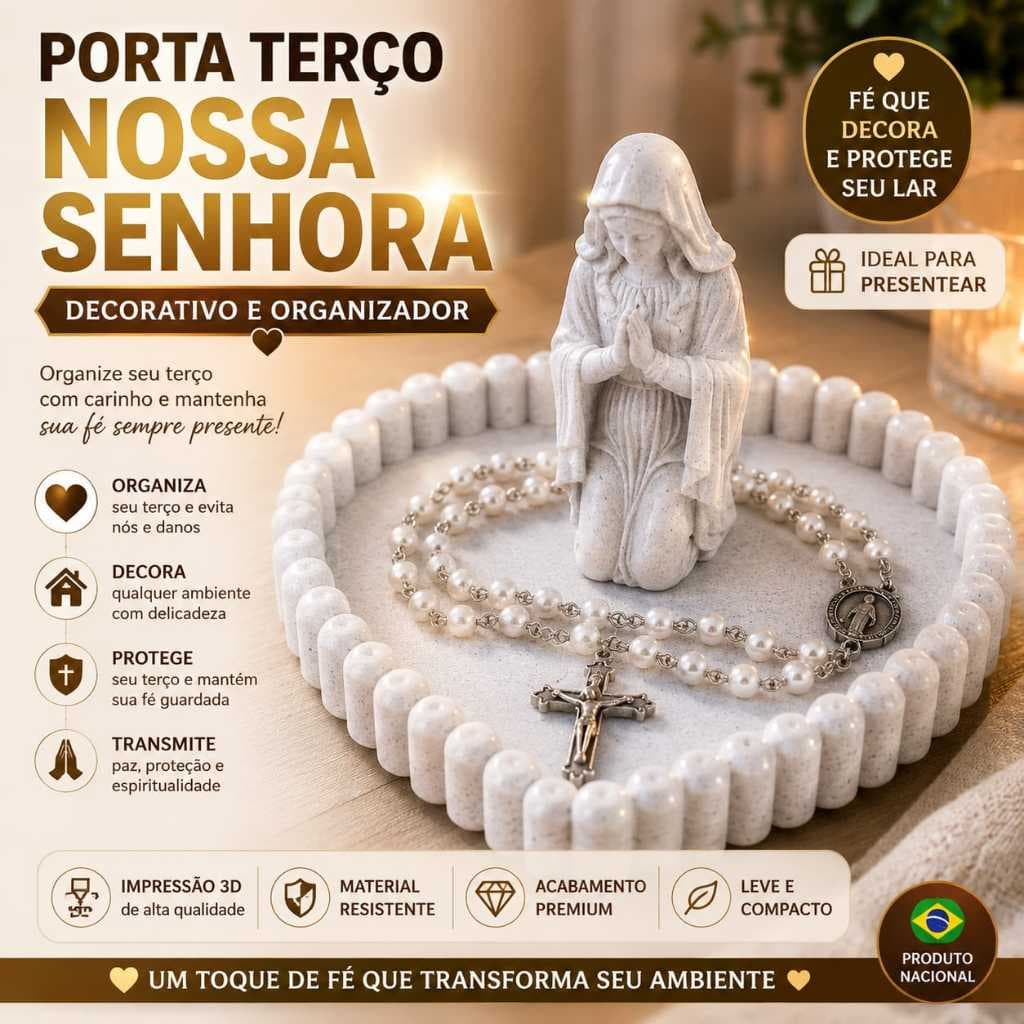 Porta Terço Nossa Senhora Aparecida Suporte Rosário em Forma de Coração Minimalista Delicado