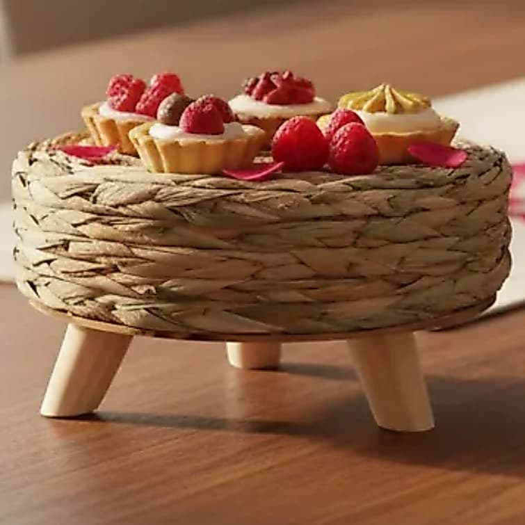 Bandeja Porta Doces Palha Taboa com Pés 20x10cm | Decoração de Festa