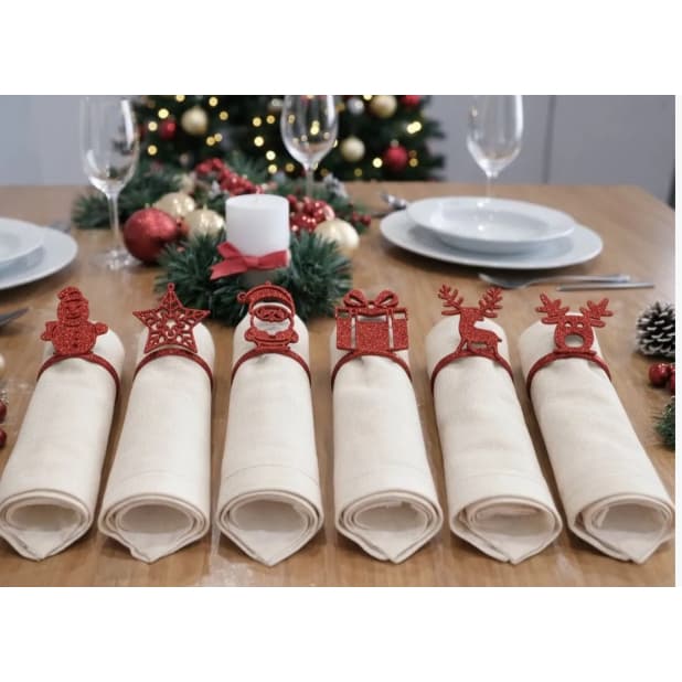 Anéis de Guardanapo de Natal Decoração de Mesa Kit 6 Unidades 🎄✨ Enfeites de Natal - Mesa posta Natal 🎄✨