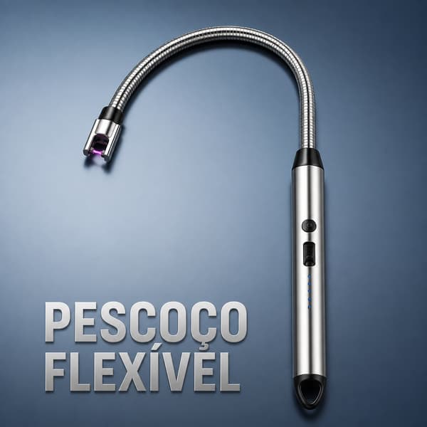 Acendedor Elétrico com Pescoço Flexível e Indicador de Carga para Velas Fogão Churrasqueira Camping e Cozinha Portátil