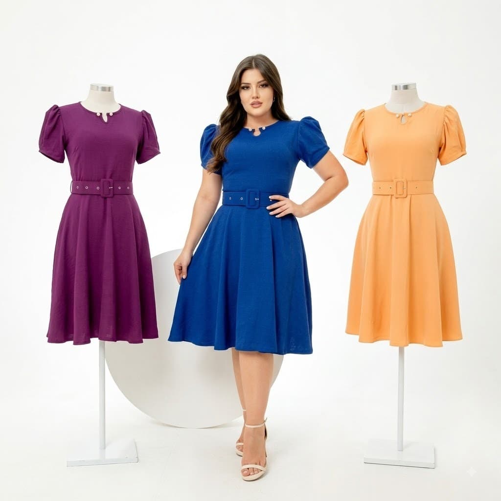 Vestido Pérola Modelo Alice Lindo Acompanha Cinto Moda Modesta Feminina