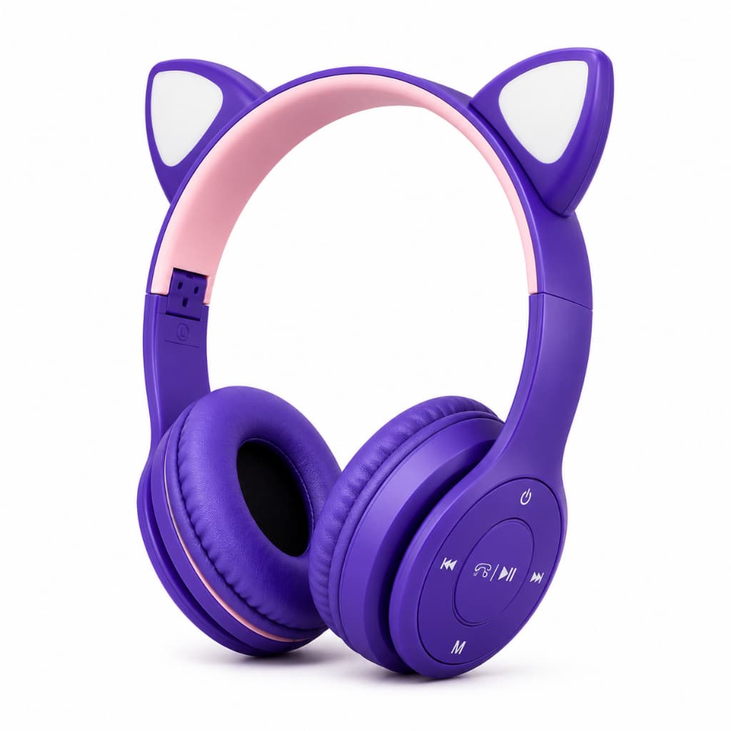 Fone Bluetooth Sem Fio LED Infantil Orelha Gatinho Dobrável Recarregável Headphone Gamer