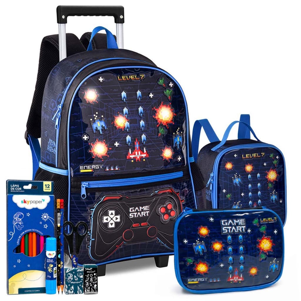 Kit Mochila Estojo Lancheira Escolar Lançamento Masculino