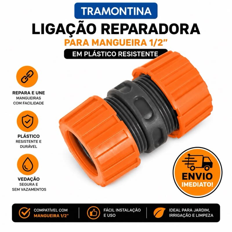 Ligação Reparadora Tramontina em Plástico para Mangueira 1/2"