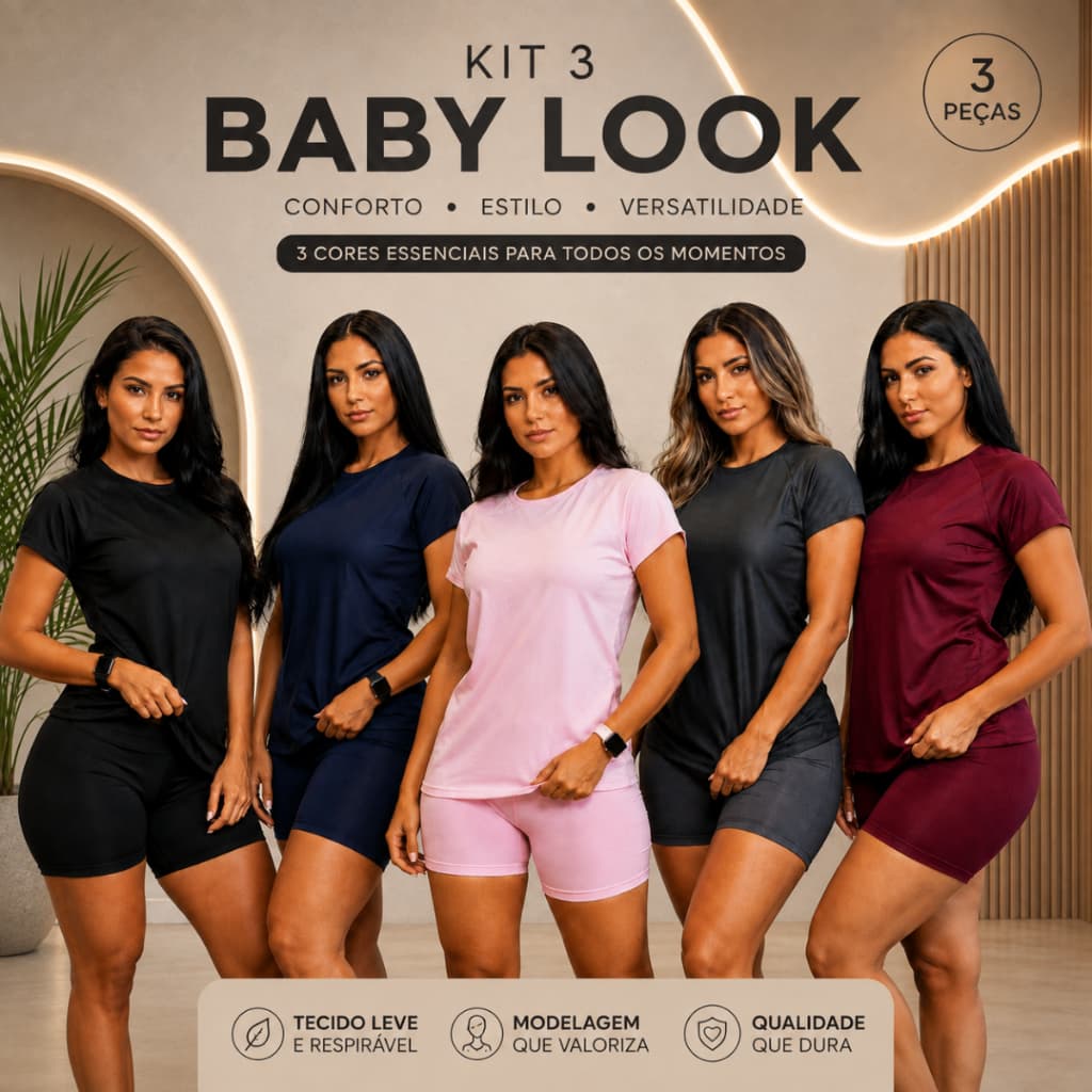 Kit 3 Camisetas Baby Look Feminina  Dry Fit Academia Treino Casual Corrida Fitness M Ao G3
