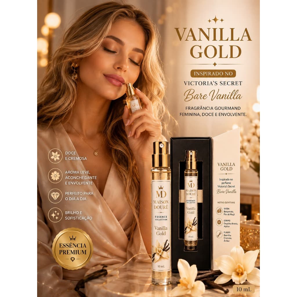 Perfume Feminino Vanilla Gold 10ml Maison Douré – Inspirado em Bare Vanilla