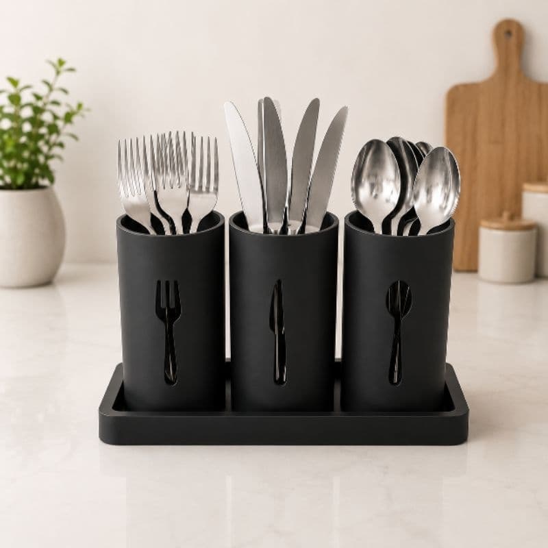 Organizador de Talheres de Cozinha 3 Compartimentos com Bandeja Porta Garfo Faca Colher