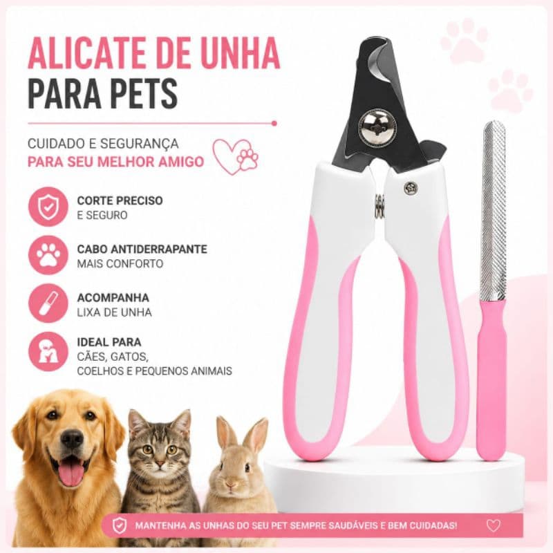 Kit Alicate Pet Tesoura Corte De Unhas Cães E Gatos + Lixa