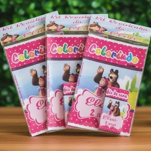 Revistinha Livro de Colorir MARSHA E O URSO Lembrancinha de Aniversário Kit de Pintura de Colorir livrinho