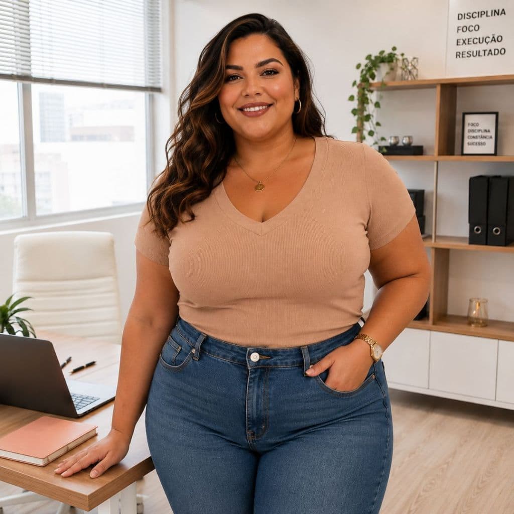 Blusa Feminina Plus Size Canelada Gola V Manga Curta Malha Premium Blusinha Estilosa G1 ao G3 P029
