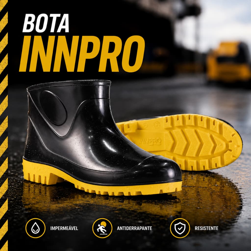 Bota Galocha de PVC Impermeável Antiderrapante Cano Curto para Motoboy, Pesca, Construção e Limpeza Profissional