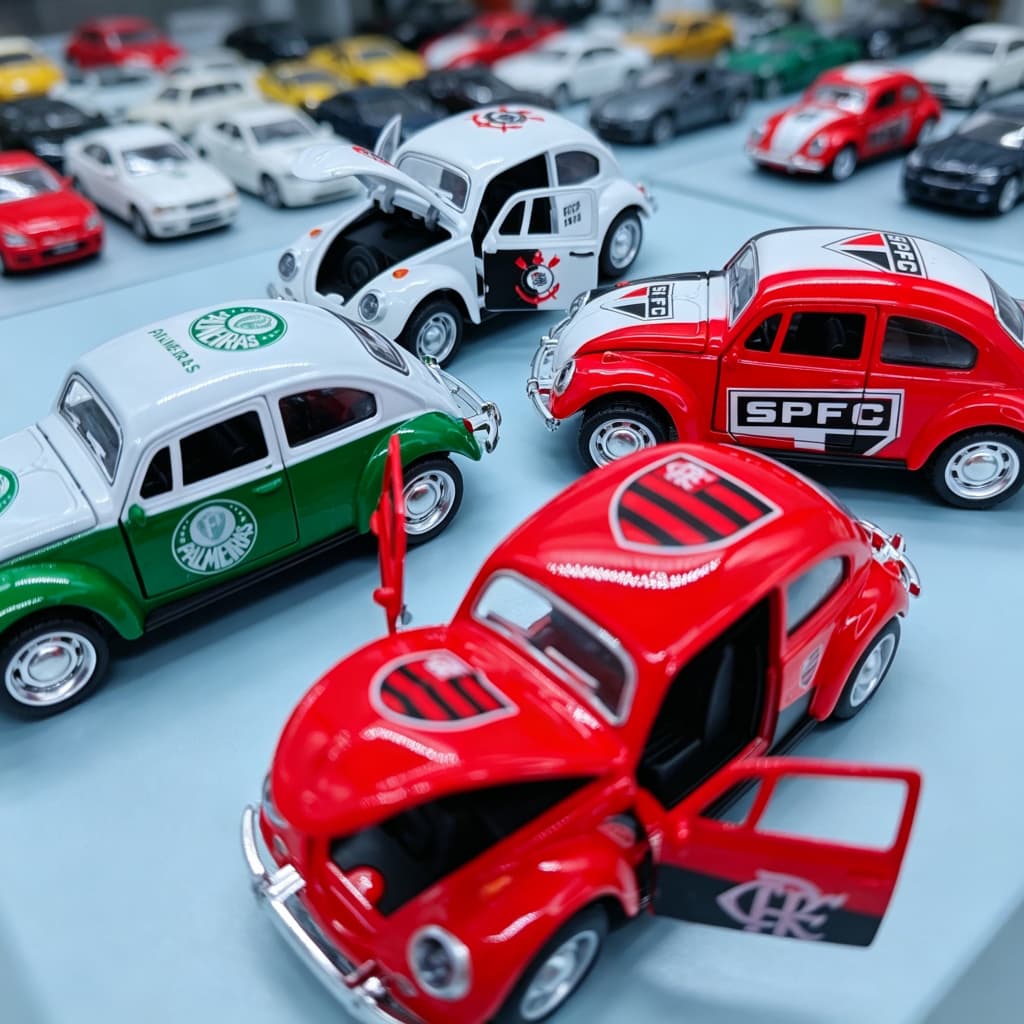 Miniatura Fusca Metálico Time de Futebol Carrinho de Fricção 13cm Brinquedo Colecionável Presente Ideal para Torcedores