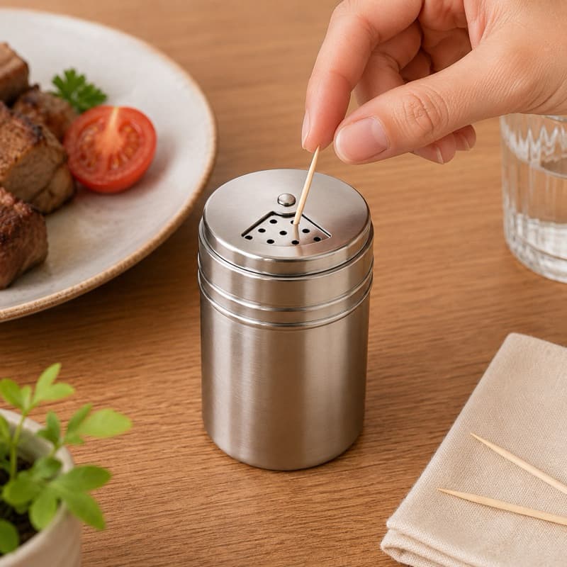 Paliteiro Saleiro de Aço Inox 7,5cm x 5cm Porta Palitos Tempero de Mesa