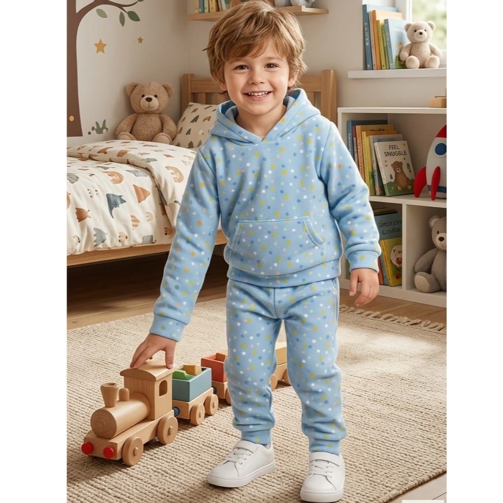 Conjunto Infantil Soft Peluciado com Capuz  Estampado – Blusa e Calça de Inverno Quentinho