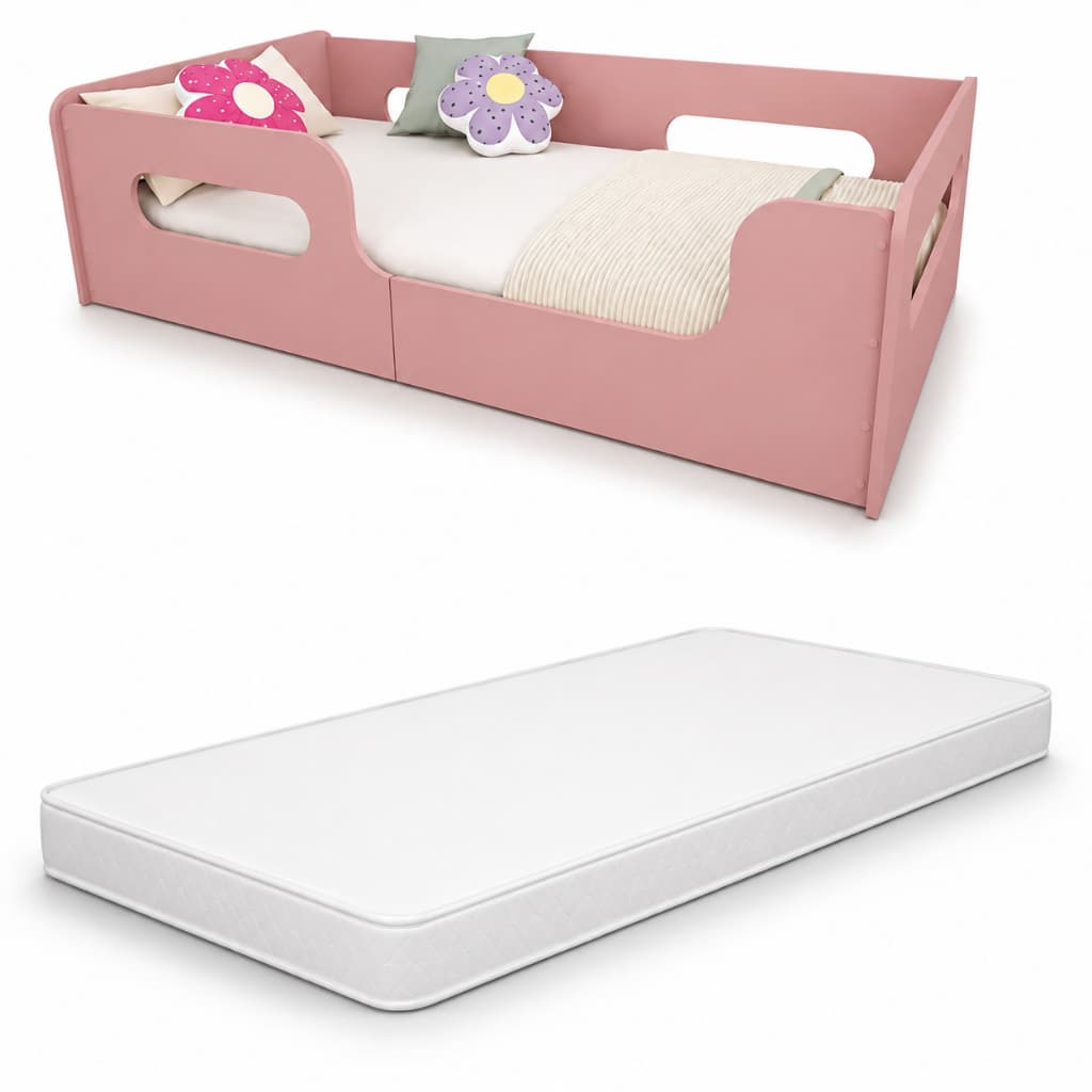 Cama Infantil Montessoriana Valentina Com Colchão Grade Proteção Caminha Cercado Quarto Juvenil